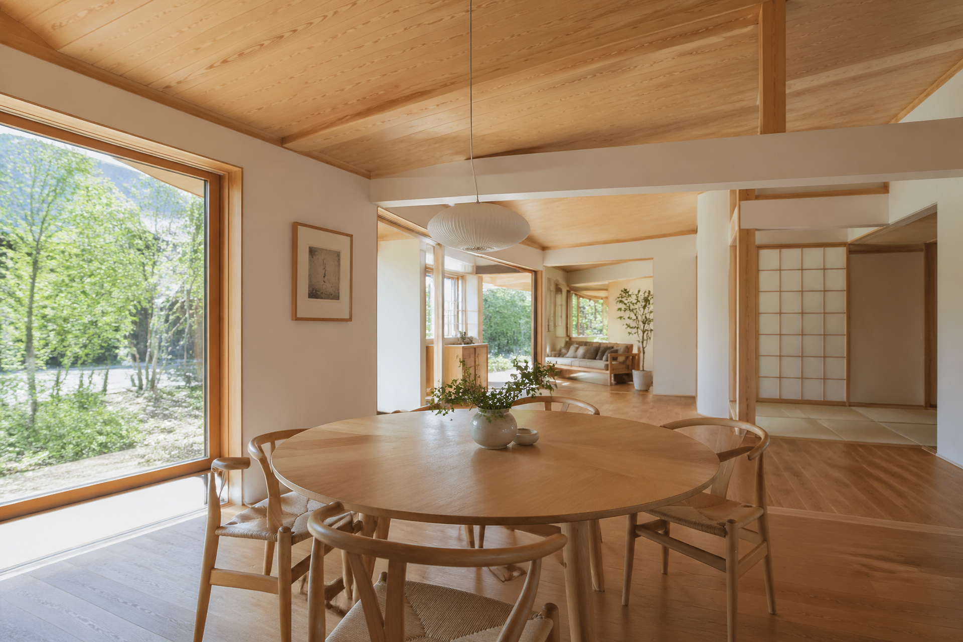 庭の見える食卓